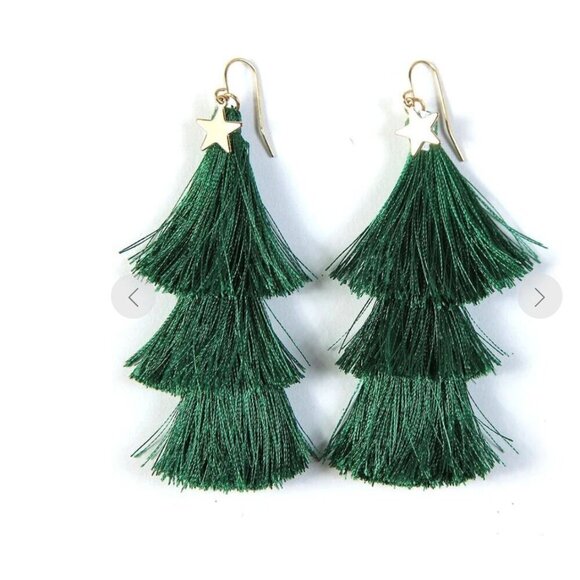 Tipsy Elves Green Tassle Christmas Tree Earrings - New in Package - Picture 1 of 3